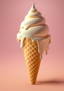 vanilla ice cream with cone isolated on pink background