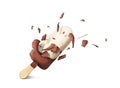 Vanilla ice cream explodes with chocolate glaze Royalty Free Stock Photo