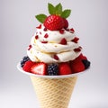 Vanilla ice cream with fresh berries. Sweet berry summer dessert.