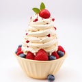 Vanilla ice cream with fresh berries. Sweet berry summer dessert.