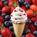 Vanilla ice cream with fresh berries. Sweet berry summer dessert.