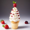 Vanilla ice cream with fresh berries. Sweet berry summer dessert.