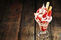 Vanilla ice-cream and fresh strawberry sundae