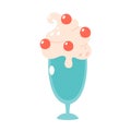 Vanilla ice cream in glass with cherry. Summertime, hello summer. Hand drawn vector illustration Royalty Free Stock Photo