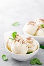 Vanilla ice cream with grated chocolate and mint Royalty Free Stock Photo