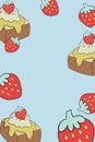 Vanilla ice cream honey toast bread strawberry fruit eating and drinking template frame border banner print