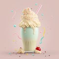 Vanilla ice cream milkshake with chocolate and sweets