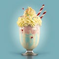 Vanilla ice cream milkshake with chocolate and sweets