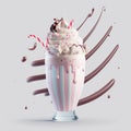 Vanilla ice cream milkshake with chocolate and sweets