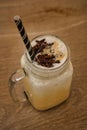 Vanilla ice cream milkshake drink in a glass jar Royalty Free Stock Photo