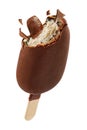 Vanilla ice cream popsicle with chocolatey coating isolated