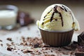 Vanilla Ice Cream Scoop with Chocolate Sauce. Royalty Free Stock Photo