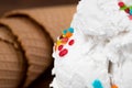 Vanilla ice cream scoop swith sprinkles, close up Royalty Free Stock Photo