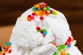 Vanilla ice cream scoop swith sprinkles, close up Royalty Free Stock Photo