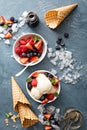 Vanilla ice cream scoops with berries Royalty Free Stock Photo