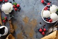 Vanilla ice cream scoops in a bowl with fresh berries Royalty Free Stock Photo