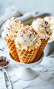 Vanilla Ice Cream Scoops with Chocolate Shavings in Waffle Cones Royalty Free Stock Photo