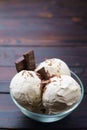 Vanilla ice cream scoops in glass bowl close up Royalty Free Stock Photo