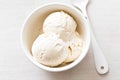 Vanilla ice cream scoops in white bowl Royalty Free Stock Photo