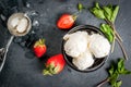 Vanilla ice cream with strawberries and mint Royalty Free Stock Photo