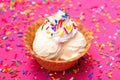 Vanilla Ice Cream in a Waffle Cone Bowl with a Cherry on Top Royalty Free Stock Photo