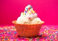 Vanilla Ice Cream in a Waffle Cone Bowl with a Cherry on Top Royalty Free Stock Photo