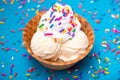 A Vanilla Ice Cream in a Waffle Cone Bowl Royalty Free Stock Photo