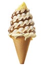Vanilla Ice Cream in Waffle Cone, isolated on white background..AI generated Illustration Royalty Free Stock Photo