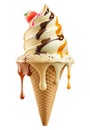 Vanilla Ice Cream in Waffle Cone, isolated on white background..AI generated Illustration Royalty Free Stock Photo