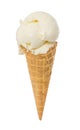 Vanilla Ice Cream In Waffle Cone Isolated On White