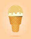 Vanilla ice cream in waffle cup, dairy product. Ice cream scoop image in flat style. Vector illustration. Royalty Free Stock Photo