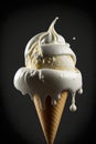 Vanilla ice cream in waffle scoop, cone, tasty ice cream ball melting down. AI generated i Royalty Free Stock Photo