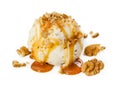 Vanilla ice cream with walnut and caramel isolated on white Royalty Free Stock Photo