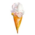 Vanilla ice cream, watercolor illustration isolated on white.