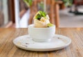 vanilla iced-cream with fresh apple and apple crumble Royalty Free Stock Photo
