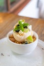 vanilla iced-cream with fresh apple and apple crumble Royalty Free Stock Photo