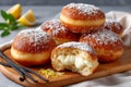 Vanilla and lemon custard donuts powdered sugar Royalty Free Stock Photo