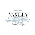 Vanilla logo original design estd 1978, culinary spice emblem, badge for cosmetics, bakery, bake shop, natural products