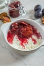 Vanilla milk rice with plum compote