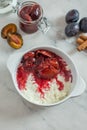 Vanilla milk rice with plum compote