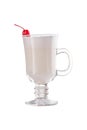 Vanilla milkshake cocktail with cherry in a tall glass Isolated on white background Royalty Free Stock Photo