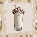 Vanilla Milkshake recipe. Menu element for cafe or restaurant with milk fresh drink. Fresh cocktail for healthy life