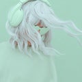 Vanilla Mint Dj Girl. Monochrome Party colours. Stylish headphones, music lover concept Royalty Free Stock Photo