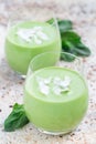 Vanilla, mint, spinach and coconut milk detox green smoothie in a glass, vertical Royalty Free Stock Photo