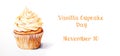 Vanilla muffin on a white horizontal background with text Royalty Free Stock Photo