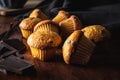 Vanilla muffins. Sweet cupcakes with chocolate and vanilla pods Royalty Free Stock Photo