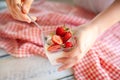 Vanilla panna cotta with strawberry sauce Royalty Free Stock Photo