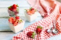 Vanilla panna cotta with strawberry sauce Royalty Free Stock Photo