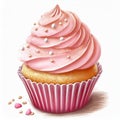 Pink cream cupcake with white sprinkles Royalty Free Stock Photo