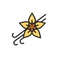 Vanilla pods and flower with caption color line icon. Vector illustration